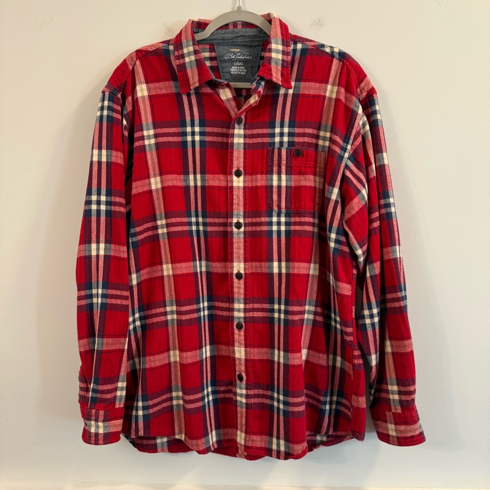 Men’s Bob Timberlake Christmas Red and Blue Plaid Casual button up Shirt size L